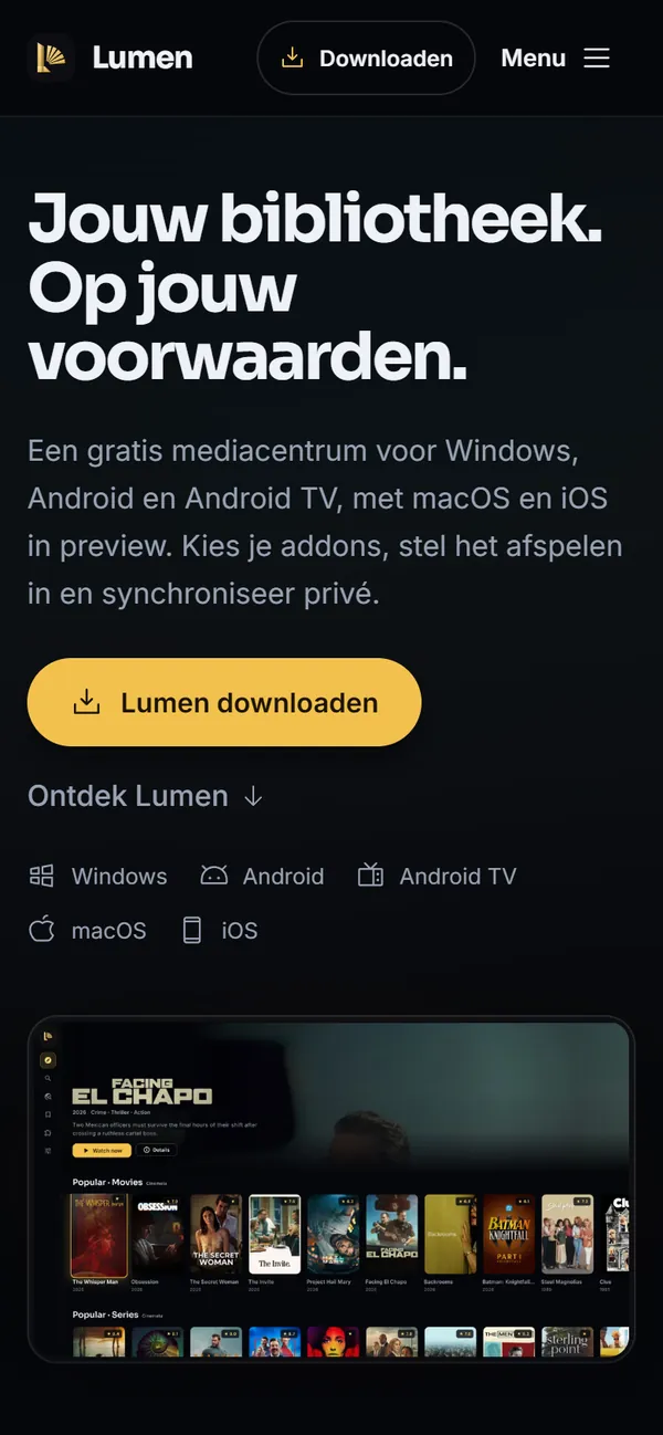 Dezelfde homepage op een smartphone
