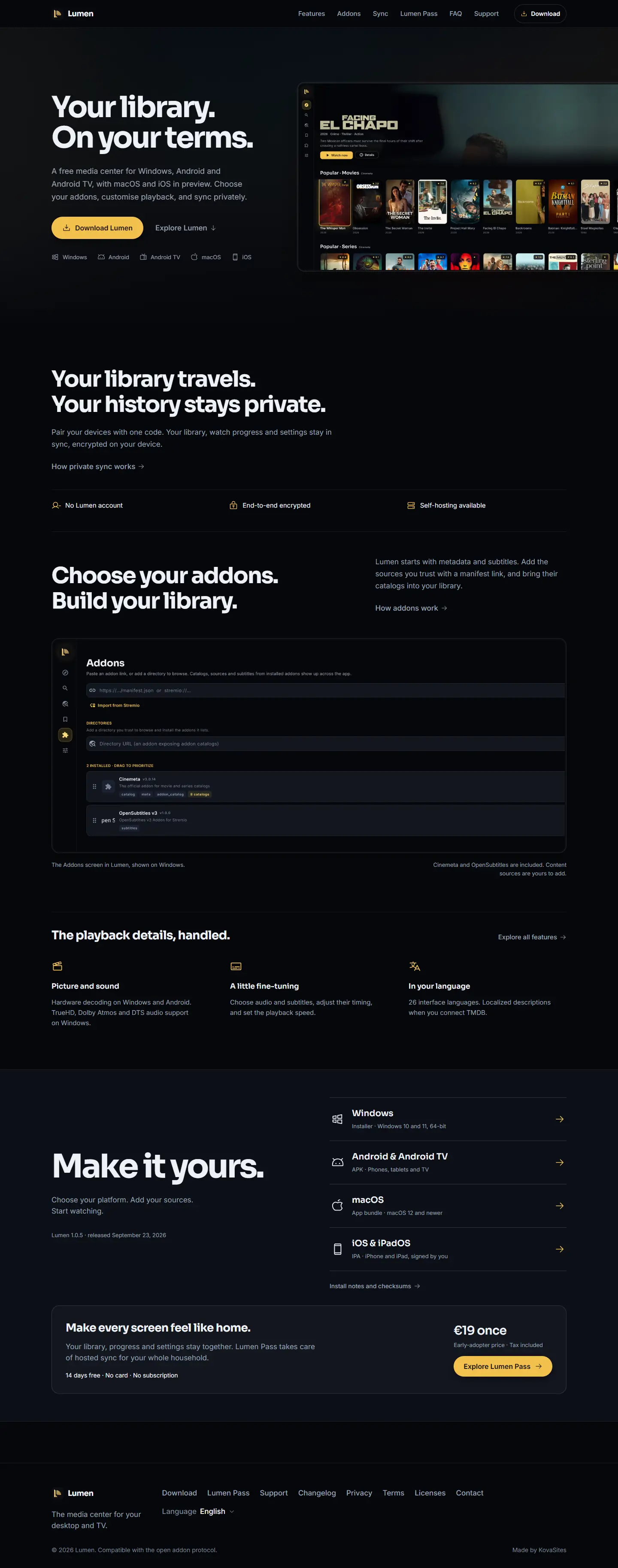The lumen.movie homepage, top to bottom