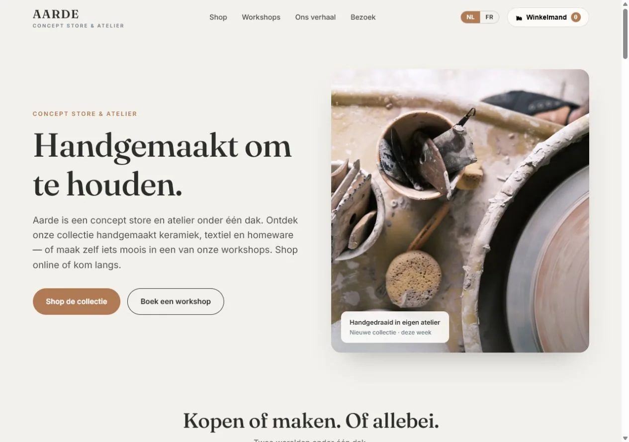 Screenshot van de Aarde demo-homepage